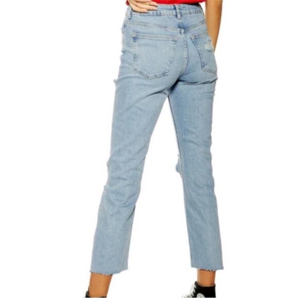 2/$30 Topshop Straight Leg Jeans High Rise Ankle Crop Distressed Light W26 #9242 - Picture 3 of 9